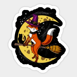 Fox Witch Riding A Broom Halloween Sticker